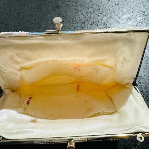 Vintage hand beaded glass gold kisslock cream chain clutch purse Cocktail Bag - Picture 4 of 5